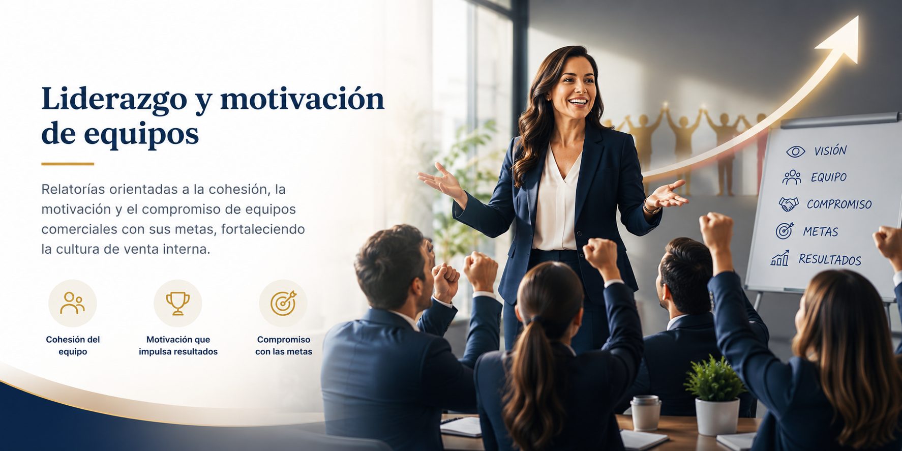 Liderazgo y motivación de equipos: relatorías orientadas a la cohesión, la motivación y el compromiso de equipos comerciales con sus metas.